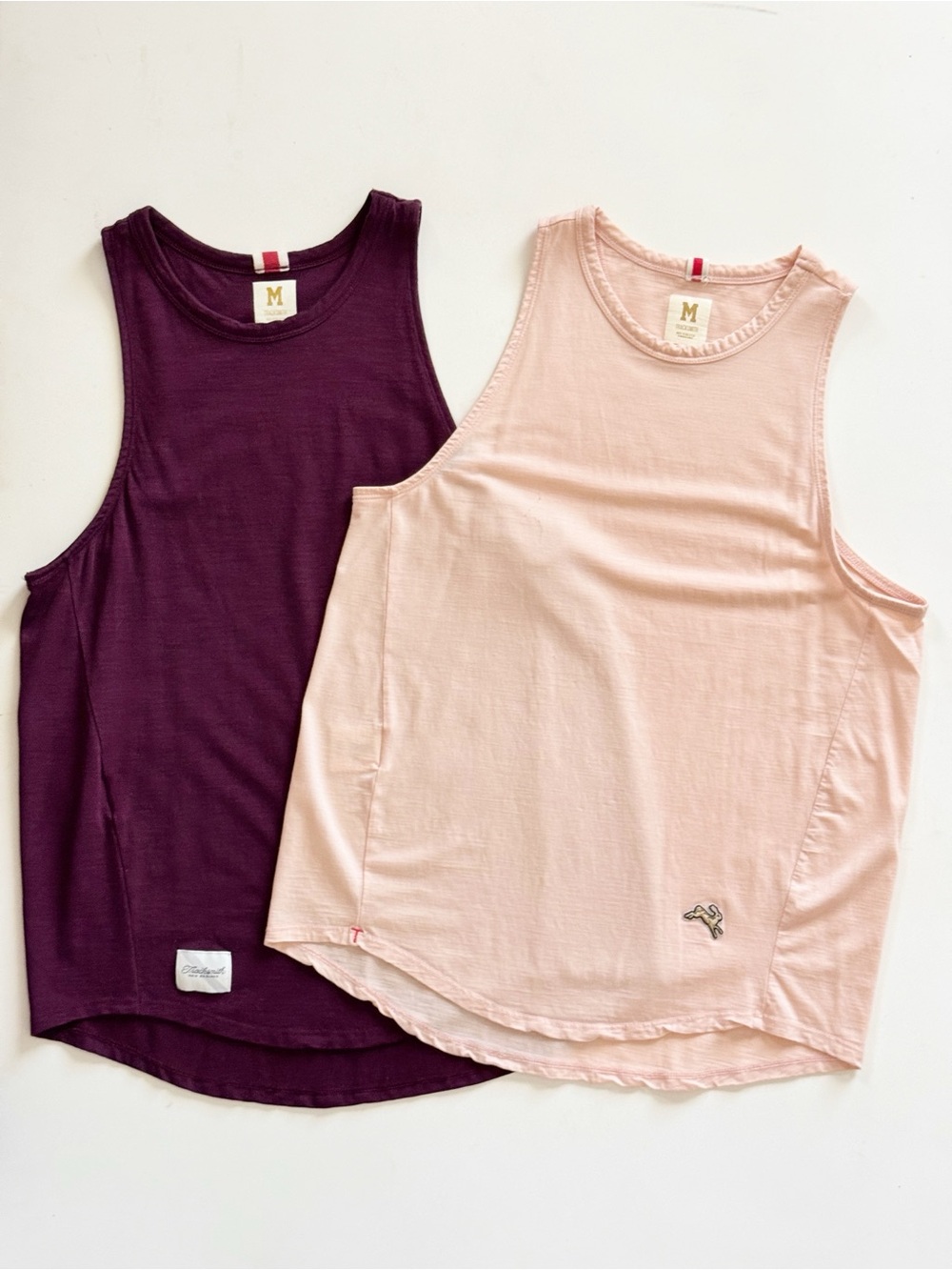 Tracksmith Athletic Tank Top Med Bundle of Two Pink Burgundy Wool Activewear